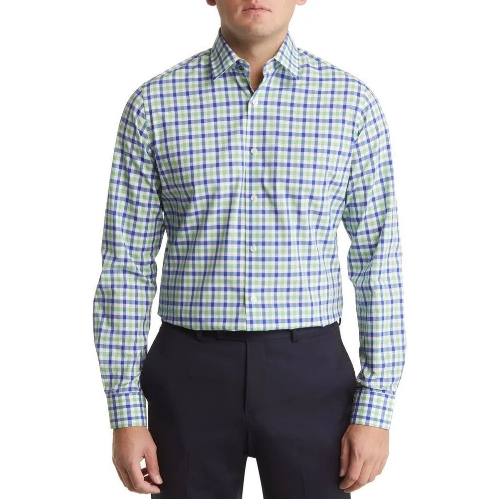 DUCHAMP LONDON Men's Green Plaid Dress Shirt Size 15.5 M 39 New‎ With Tags